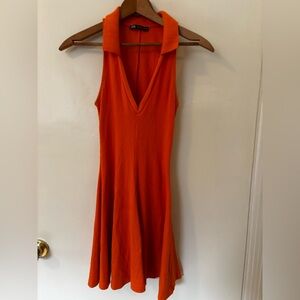 Zara Orange ribbed collared summer dress